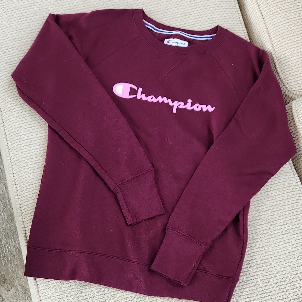 Champion Maroon Sweatshirt with Pink Logo, Like New, Medium
